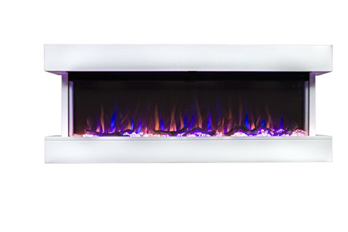 Touchstone Chesmont Smart Electric Fireplace- Wall Hanging Fireplace with 50" Wide White Floating Mantle- Alexa/WiFi Enabled-10 Color-1,500W Heater- Crystals & Driftwood-Model 80033 - Image 8