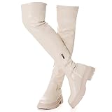 N.N.G Women Over the Knee Platform Boots Beige Size 8 Cream White Lug Sole Leather Thigh High Winter OTK Long Ladies Chunky Flat Fashion Comfort Fall