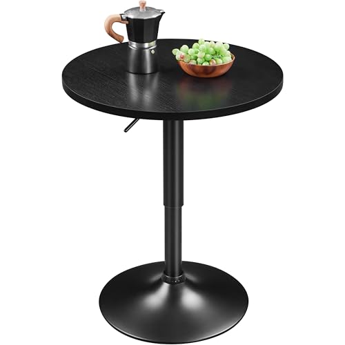 Yaheetech Mesa de Bar Mesita Regulable en Altura Mesa de Café Mesita Auxiliar Altura Ajustable Mesa Redonda con Tablero Giratorio 360° Negro