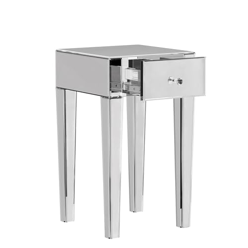 Joiemebi Mesilla de Noche con Espejo de Cristal, módulo de almacenaje con 1 cajón para Dormitorio, salón, Oficina, 40 x 40 x 65 cm (1)