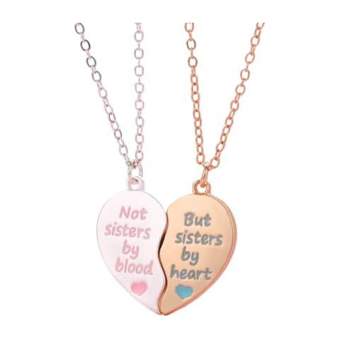 Saalort Sister Best Friends Necklace for 2, Magnetic Heart Matching Pendant 2Pcs Set Girls Adorable BFF Friendship Gift (Silver and Gold) Cover