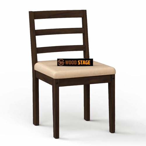 Image of WOODSTAGE Solid Sheesham Wood 4 Seater Dining Table with 4 Cushion Chairs - Ideal for Dining Room, Living Room, Hall, Home - Wooden Furniture Dinner Table Set (Walnut Finish)