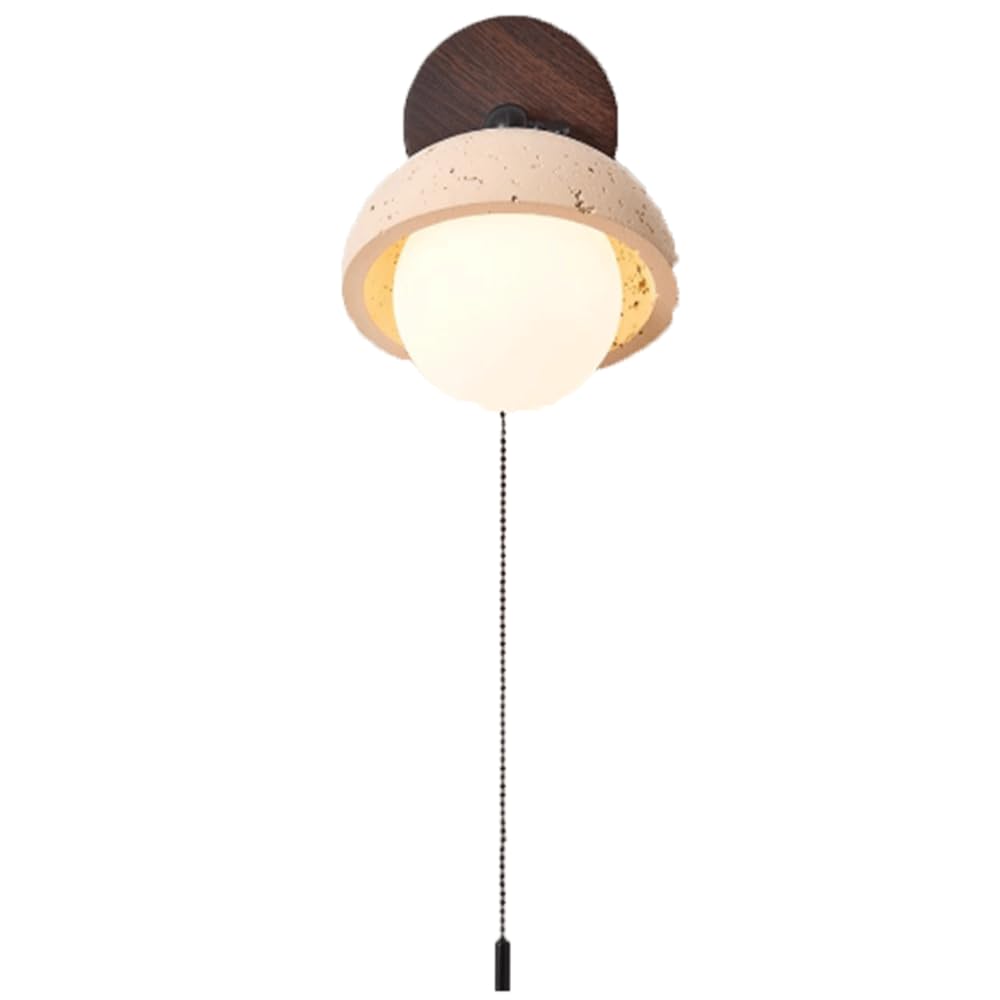 SHUANGZ Round Travertine Wall Sconce Modern Minimalist with Wooden Base Stone Lampshade for Bedroom Hallway,Bedside,Staircase Living Room Hallway Elegant Stone Wall Lighting Fixture Hardwired Lamp