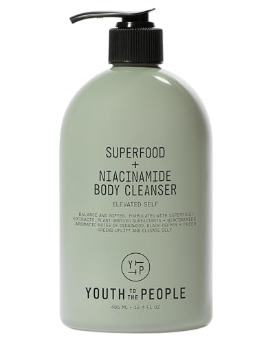 Youth To The People Superfood + Niacinamide Body Wash, Full Size (16.4 fl oz), Kale + Green Tea Cleanser with Nourishing Vitamins + Antioxidants, Improves Skin Texture + Dullness, Scented, Vegan