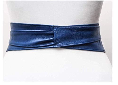 Woman's Genuine Royal Blue Leather Obi Sash Wrap Tie Plus Size Corset Waist Cincher Wide biker Leather Belt4