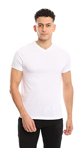 Mens Cotton V-Neck T-Shirt (Slim Fit) | White V Neck Undershirt, Tag Free (6 Pack) | Ultra Soft, Breathable (Made in Egypt)