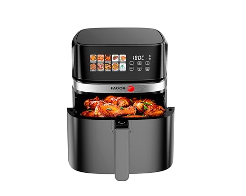 FAGOR Naturfry Luxe Freidora de Aire 8L 2200W - Air Fryer Doble Resistencia (Dual Heat) Sin Girar Alimentos, Pantalla Táctil 10 Programas, 80-200ºC, Gran Capacidad Familiar, Libre de BPA, Negro