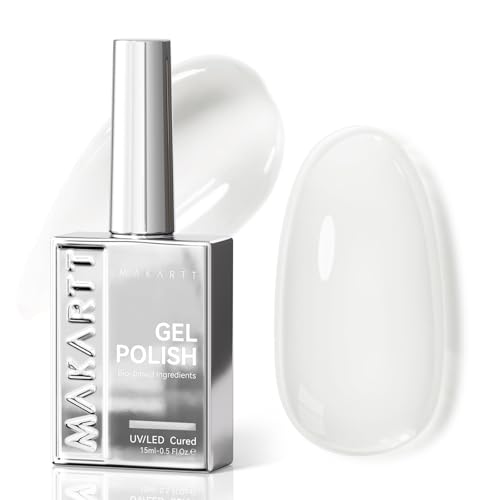 Makartt Milky White Gel Nail Polish: 15ML Hema-Free Neutral Jelly White Nail Polish Sheer Translucent Effect Soak Off UV LED Nail Art Manicure DIY Home Salon Gift for Women