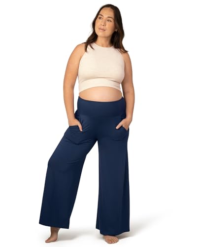 Image of Kindred Bravely Wide Leg Maternity & Postpartum Lounge Pant, Over The Belly Pants with Pockets (Navy, X-Large)