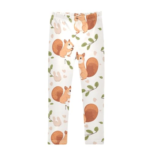 Squirrels Oak Girls Leggings,Workout Leggings for Girls Toddler Athletic Legging Size for 3-10T