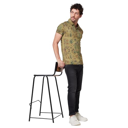 Image of Spykar Men's Slim Fit Ribbed Collar Half Sleeve Printed Casual T-Shirt
