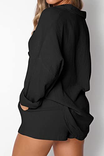 Image of Trendy Queen Two Piece Sets For Women Summer Short Sets | Matching Two Piece Pajama, Lounge Wear, Linen Set, Button-down Top with Matching Shorts, Perfect for Beach, Resort Wear