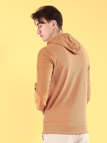 Image of The Indian Garage Co Men Regular Fit Self Design Front Open Hooded Sweatshirt
