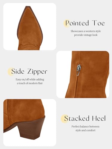 Image of Coutgo Womens Wide Calf Cowboy Boots Suede Knee High Chunky Heel Pointed Toe Western Cowgirl Boots