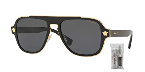 Versace Ve2199 Medusa Charm 100281 56M Black/Grey Polarized Square Sunglasses For Men+ Bundle With Designer Iwear Complimentary Eyewear Kit #TOP9