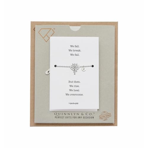QUINNLYN & CO. Phoenix Om Lotus Flower Pendant Bracelet, Handmade Gifts for Women with Inspirational Quote on Greeting Card, 7 + 2"2