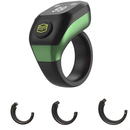 Smart für Zikr Ring Digitaler Gebetszähler mit 0.42 Zoll Display und 64x32 Auflösung einstellbare 18mm 20mm 22mm Akku bis 30 Tage Standby 1-Tasten Bedienung für tägliche islamische Gebete(Grün)