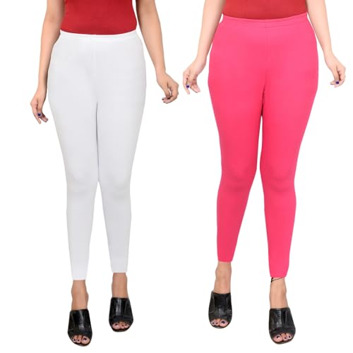 Image of Leggings for Women Ankle Length Combo Pack Black and White Cotton Stretch Comfortable Gym Yoga Pants Slim Fit Stylish Women Leggings