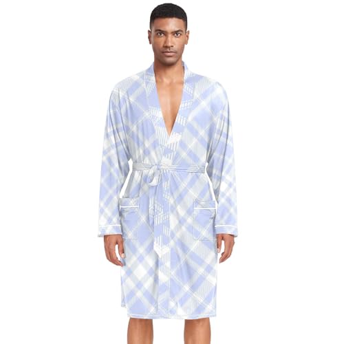 Albornoz de malla a rayas azules para hombre, bata de baño ligera tipo kimono para hombre, pijama para hombre, albornoz con capucha para hombre, para el hogar, playa, talla L