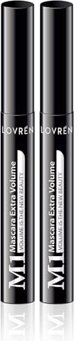 Lovren Mascara M1 Extra Volume, Voluminizadora e Incurvante sin níquel Parabeni, Dermatológicamente testado, fabricado con celdas naturales, negro, 10 milímetros (Paquete de 2)