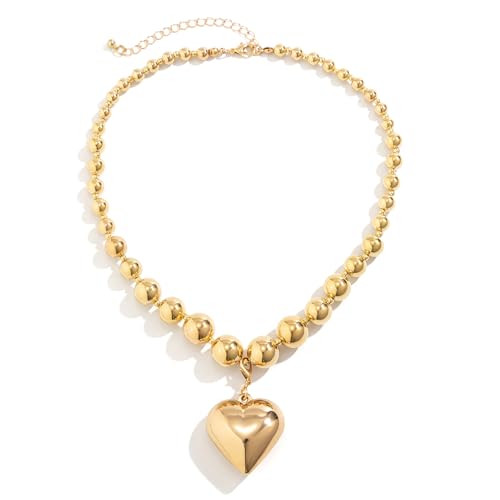 YBMYCM Heart Pendant Choker Necklaces Chunky Golden Bead Choker Necklaces for Women Gifts Jewelry