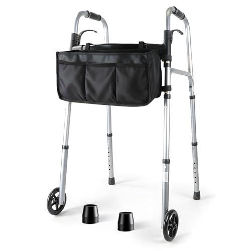Folding Seniors Walkers with Basket (Silver + Black)