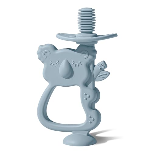 Image of Moonkie Koala Silicone Baby Teether & 360° Toothbrush, Ether Blue, 3M+ | Suction Base，2-in-1 Teether & 360° Toothbrush，Easy-Grip Koala, Gag Guard, Food-Grade Silicone, Dishwasher Safe