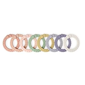 Itzy Ritzy Linking Ring Set; Set of 8 Braided, Multi-Colored Versatile Linking Rings; Attach to Car Seats, Strollers…