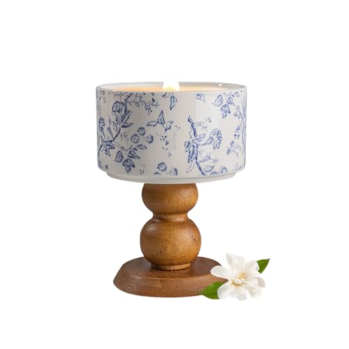 Ceramics Scented Candles Ceramic Wooden Candles Home Decor CandlesChinoiserie Ceramics Candles5 OzCamellia Flavor30 Hours House Warming Gift New Home Blue Bule White
