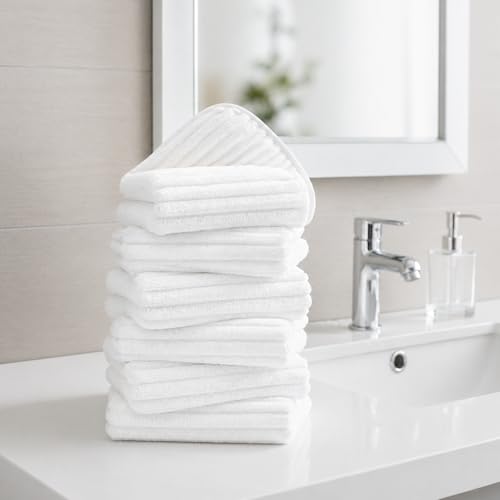 Image of 6 Pack Soft Microfiber Hand Towels for Bathroom, 16 inchx30 inch, White | Face Towels, Highly Absorbent, Quick Dry, Low Lint, Hanging Loop, Lightweight Towels for Guest Bath, Gym, Travel & Kitchen