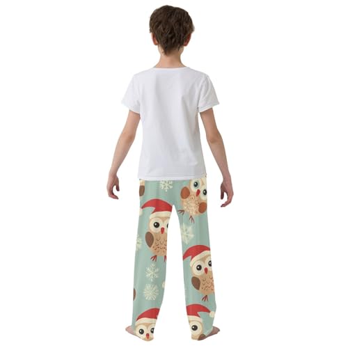 Xmas Owls Snow Boys Long Pants Soft Trousers Elastic Waist Kids Lounge Bottoms with Pockets S-XL3