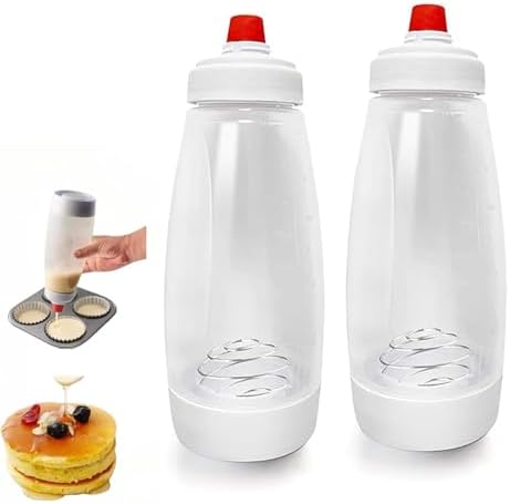 2 Pack Batter Mixer and Dispenser with Whisk Ball, 1000ml Silicon...