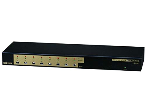 Monoprice 8-Port USB PS2 Combo KVM Switch - Black With Cables Retail | Supports Windows, Linux, Mac