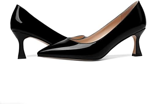 AMBELIGHT Women's 2.5 Inch Kitten Slip On Patent Mid Heel Solid Pointed Toe Office Casual Pumps Shoes Black Size 7.5 - Calzado de Mujer Con Tacones | Image 5