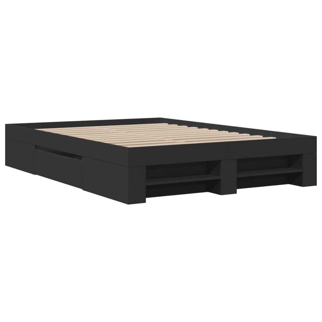 Bettgestell Schwarz 120 x 190 cm mit Stauraum und Lattenrost Modernes Design aus Holzwerkstoff für Jugendzimmer Erstwohnung und Gästezimmer