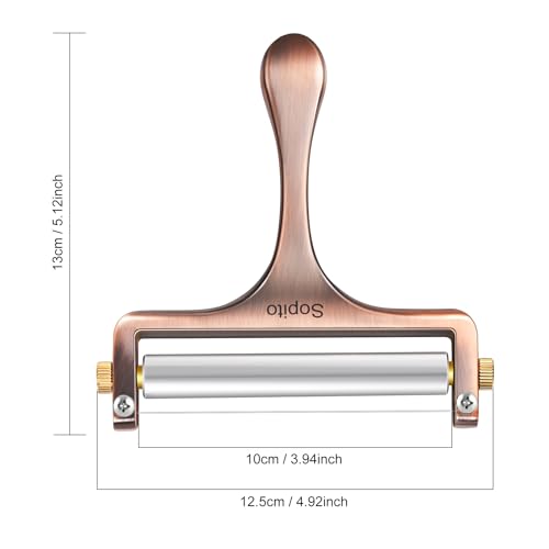 Sopito Cheese Slicer Stainless Steel With 3 Extra Wires Great for Cheddar, Gruyere, Raclette, Mozzarella Cheese Block, Adjustable Thickness, Copper