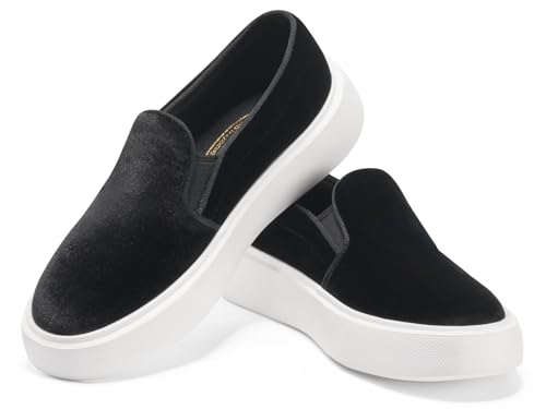 Image of Journey West Women's Fashion Velvet Sneakers with Embroidery Comfortable Slip-On Work Shoes for Women