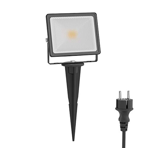 ledscom.de Projecteur de jardin LED FLIN avec piquet de terre & prise pour l'extérieur, projecteur, noir, IP66 étanche, 10,93W 837lm blanc chaud