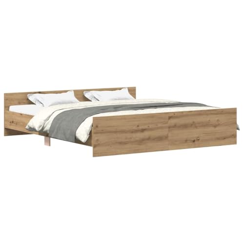 vidaXL Bettgestell ohne Matratze, Bett, Doppelbett, Schlafzimmerbett, Schlafzimmermöbel, Bettrahmen mit Lattenrost, Artisan-Eiche 180x200cm Holzwerkstoff