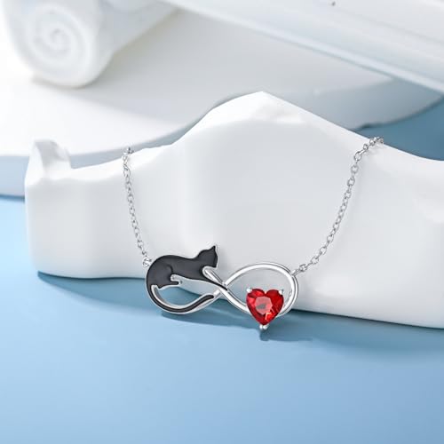 Natural Garnet Black Cat Necklace for Women 925 Sterling Silver Infinity and Cat Pendant Black Cat Jewelry Gifts for Cat Lovers2