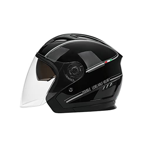 LIONCIANO Casco Semiaperto Adulto con Doppia Visiera, Casco Moto Demi-Jet Moto Cross Casco Scooter Caschi Motorino Vintage, Piloto Urbano Helm(Nero Brillante)