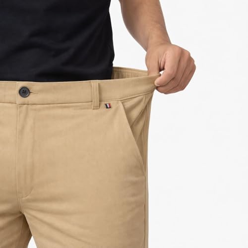 Image of Men's Chinos Stretchable Trousers with Expandable Waist - Lycra Cotton Blend Formal Casual Pants | Skin Friendly Solid Regular Fit