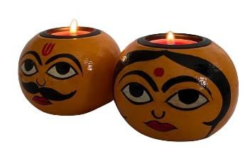 Bougies indiennes de fête en terre cuite peintes à la main, lot de 2
