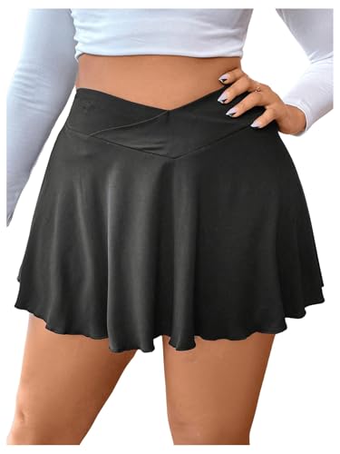 Women's Plus Size High Waisted Crossover Mini Skirt Ruffle Hem Flowy Skirts2