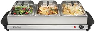 Proctor-Silex Buffet Server & Food Warmer, Adjustable Heat, for Parties, Holidays and Entertaining, Three 2.5 Quart Oven-Safe Chafing Dish Set, Stainless Steel