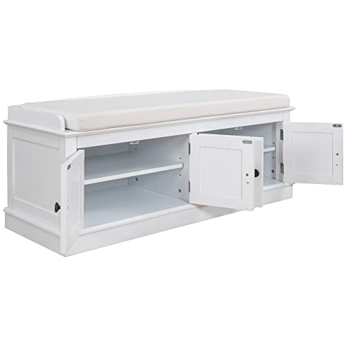 Knocbel-Entryway-Storage-Bench-with-Removable-Cushion-4-Doors-and-Adjustable-Shelves-Hallway-Foyer-Bathroom-Bedroom-Shoe-Bench-200lbs-Weight-Capacity-427-W-x-16-D-x-174-H-White Knocbel Entryway Storage Bench with Removable Cushion 4 Doors and Adjustable Shelves Hallway Foyer Bathroom Bedroom Shoe Bench 200lbs Weight Capacity 427 W x 16 D x 174 H White