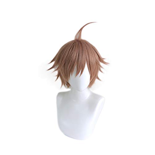 Missvig Cosplay wig Anime Character Short Brown Straight Hair Halloween Costume Dangan Ronpa Heat Resistant Synthetic Hair