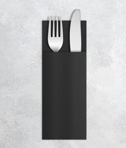 VelaHub Airlaid 50 Besteckservietten, Hochwertige, Einwegserviette, 32X40 cm, Schwarz