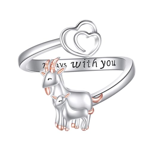Bague chèvre argent sterling ajustable cadeau femme mère tendance