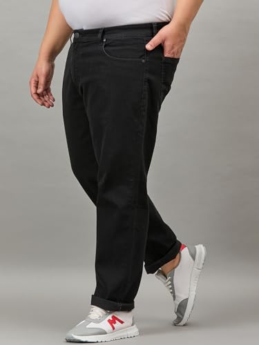 Image of Style Quotient Men Plus Size Black Tapered Fit Mid Rise Stretchable Jeans
